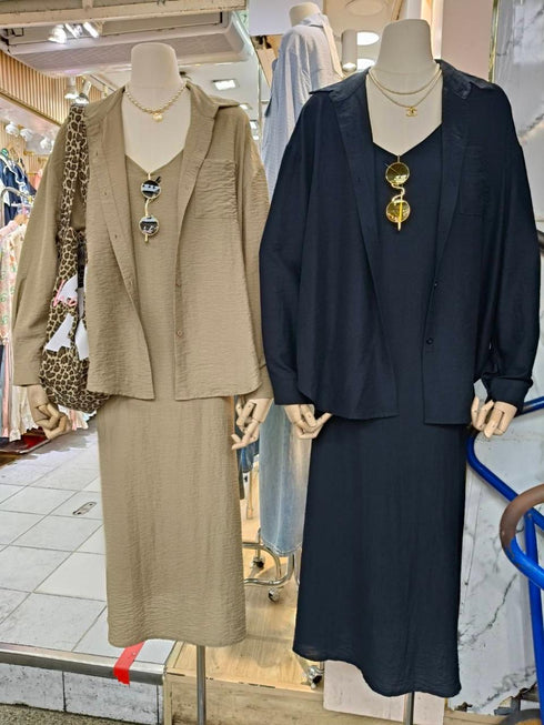 Summer Casual V-Neck Sleeveless Maxi Dress with Shirt